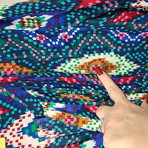 Anthropologie Maeve Top Geometric Print Woven Henley Blouse Bohemian Western - Picture 8 of 13